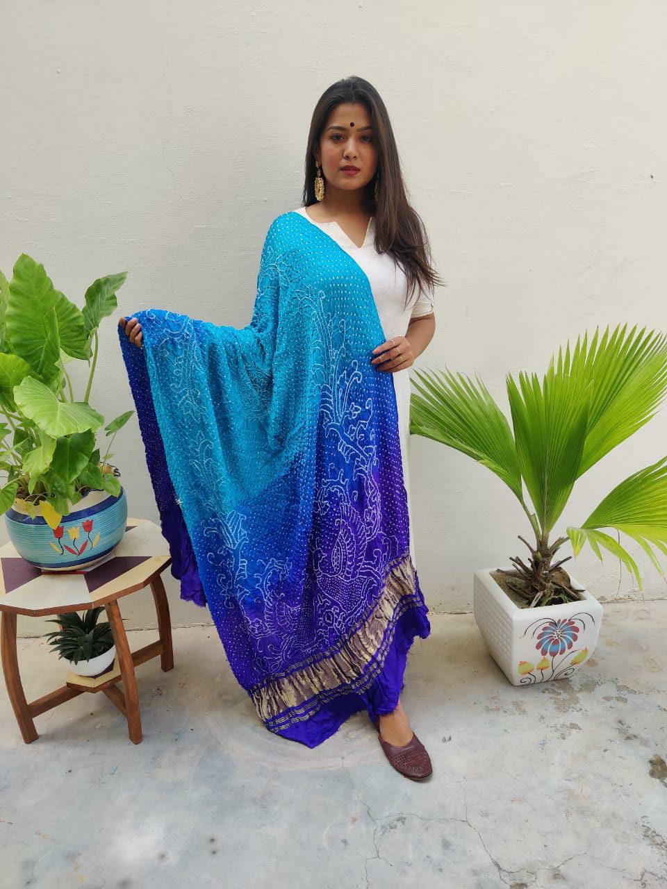 Peacock Design Beautiful Bandhani Dupatta In Pure Gajji Silk