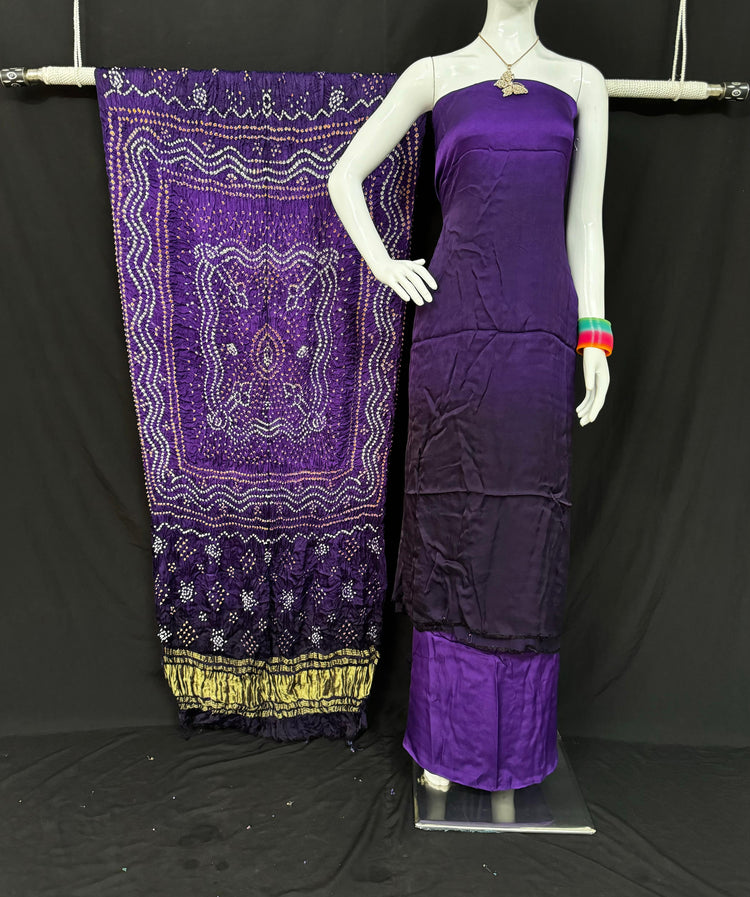 Plain Dress Materials with Bandhej Dupatta