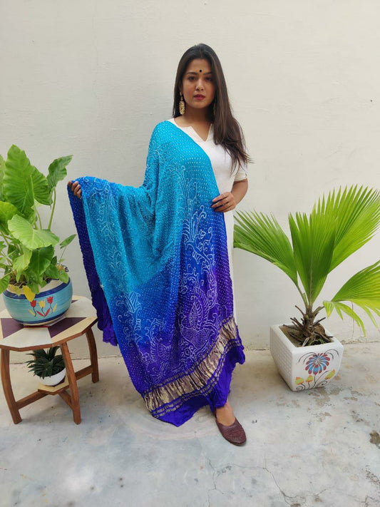 Peacock Design Beautiful Bandhani Dupatta In Pure Gajji Silk