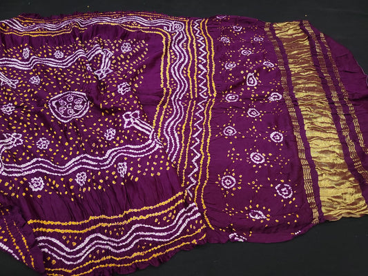 Pure gajji silk bandhani dark green dupatta chandrakoni design