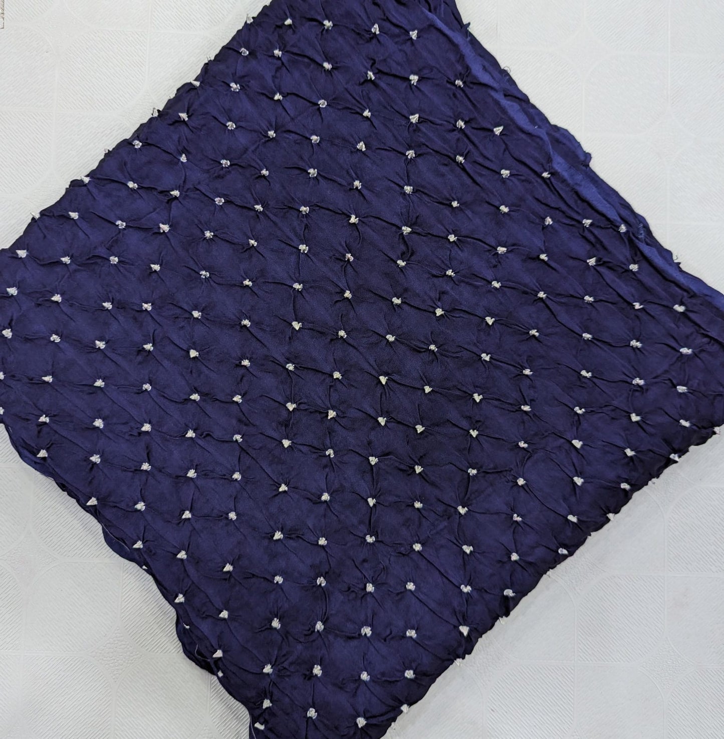 Modal silk white bandhej fabrics - 6 mtrs - Navy Blue