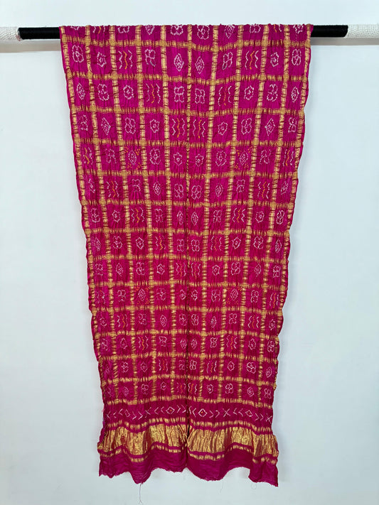 Pure gajji silk bandhani gharchola dupatta - Rani Pink