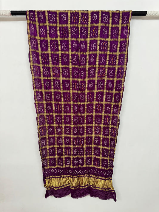 Pure gajji silk bandhani gharchola dupatta - Majenta Dark purple