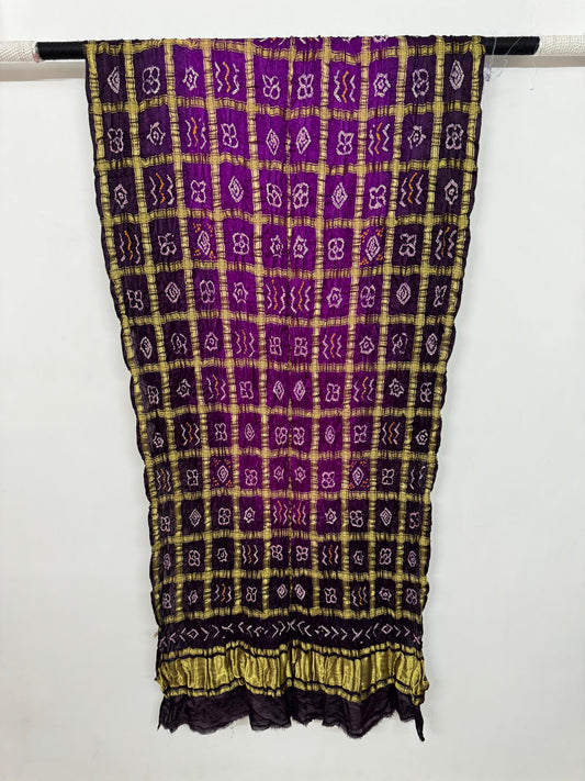 Pure gajji silk bandhani gharchola dupatta - dark purple n light purple dual shade